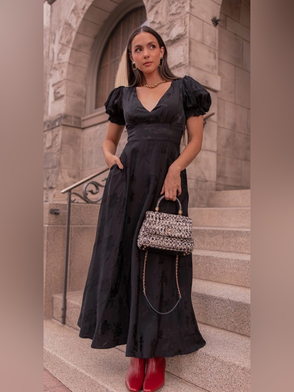 NWT JessaKae Mila Dress XL Black Floral Butterfly Jacquard Maxi